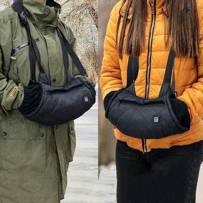 Heated Hand Muff, Portable USB Heating Hand Warmer Pouch for Winter Outdoor Hunting Camping Sport Golf Hike Football, Heated Waist Pouch with 3 Heating Levels (Black-1)