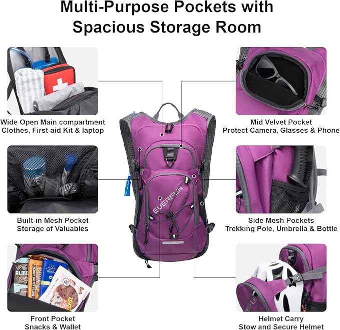 Everfun Hydration Backpack 18L with Water Bladder 2L/3L Hiking Water Backpack Women Men Lightweight Insulation Hydration Day Rucksack for Hiking, Cycling, Running, Festival, Camping