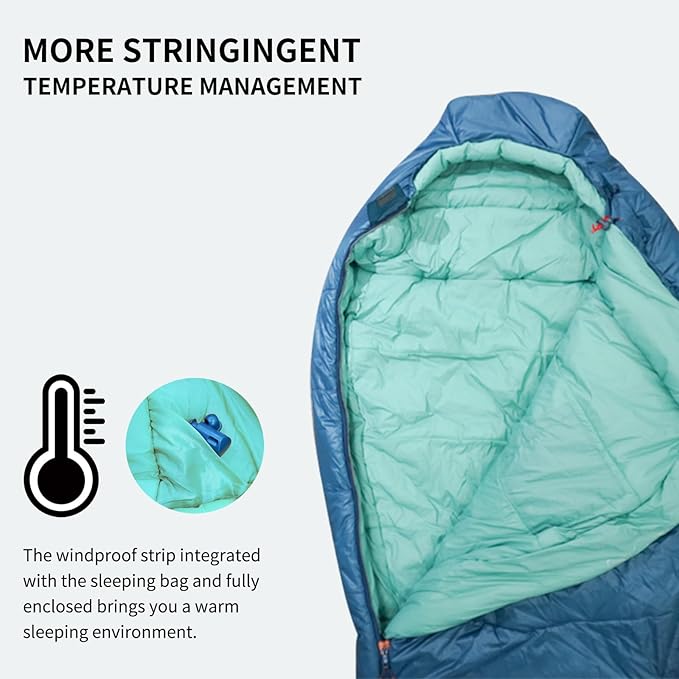 3-4 Seasons Cyan Two-Layer Shingle Sleeping Bag with Inner Pocket for Adult,Perfect for Backpacking,Traveling and Hiking,Including Free Compression Stuff Sack