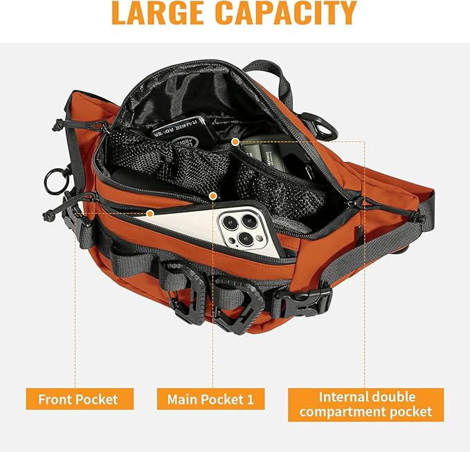 CamGo Tactical Fanny Pack for Men Women Military Waist Bag Molle Utility Hip Belt Pouch Crossbody Bags Bumbag for Cycling Hiking Walking Fishing Orange