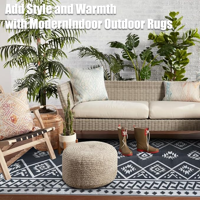 LILIOFFIC Outdoor Rug Waterproof 6x9 ft Outdoor Carpet Patio Rug Mat Reversible RV Camping Rug Plastic Straw Rug Outside Outdoor Area Rug for Patio Deck Balcony Backyard Picnic Beach