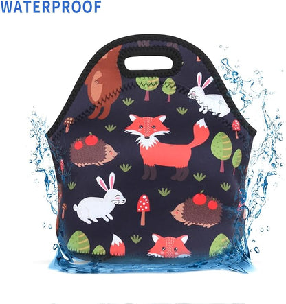 Violet Mist Neoprene Fox Lunch Bag Insulated Waterproof Lunch Bag Tote Cartoon Reusable Lunch Box Containers Food Carrying Lunch Handbag for men Women Work Thanksgiving Christmas Gifts