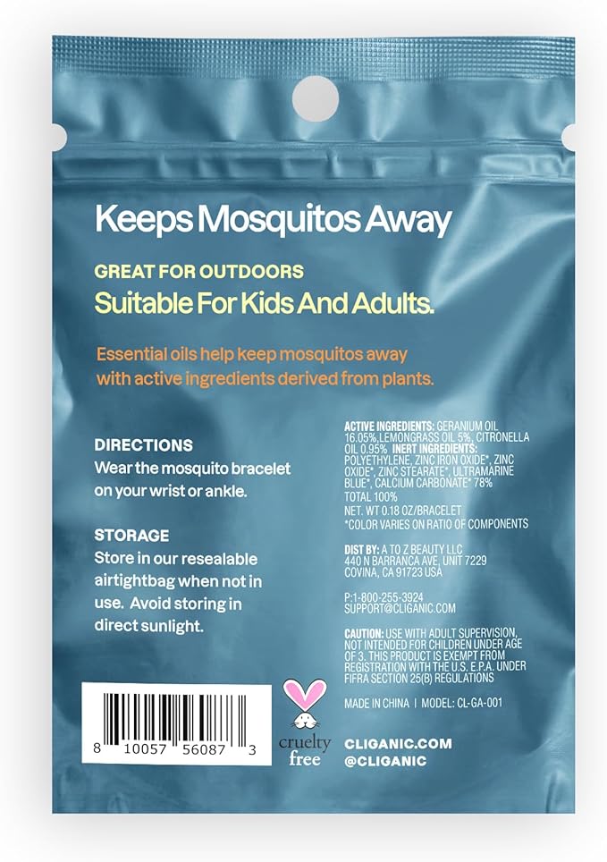 Cliganic 10 Pack Mosquito Repellent Bracelets, DEET-Free Bands, Individually Wrapped (Packaging May Vary)
