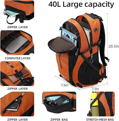 40L Waterproof Lightweight Hiking,Camping,Travel Backpack for Men Women