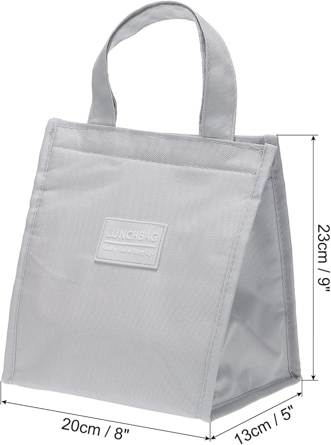 PATIKIL Insulated Lunch Bags, 8"x5"x9" Reusable Bento Bags Thermal Lunch Tote Portable Food Containers Bag for Men and Women, Grey