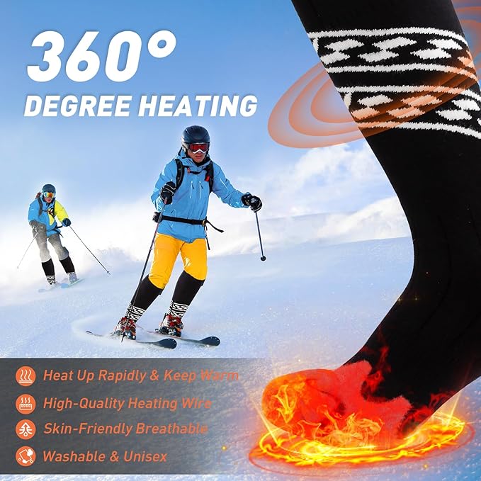 Heated Socks for Men Women,5000mAh Rechargeable Electric Heated Socks,Washable Unisex Winter Thermal Socks,Feet Warmers for Skiing Camping Hiking Hunting Outdoor