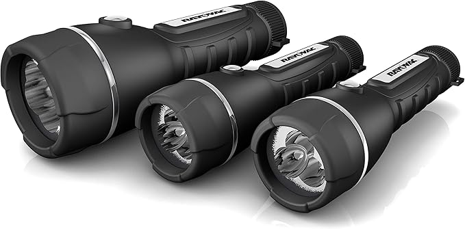 Rayovac LED Flashlight 3 Pack, Rubber Grip Flash Light Set with Batteries Included - Perfect for Power Outages, Emergency Situations, Camping, Hiking, Dog Walking (3 Pack)