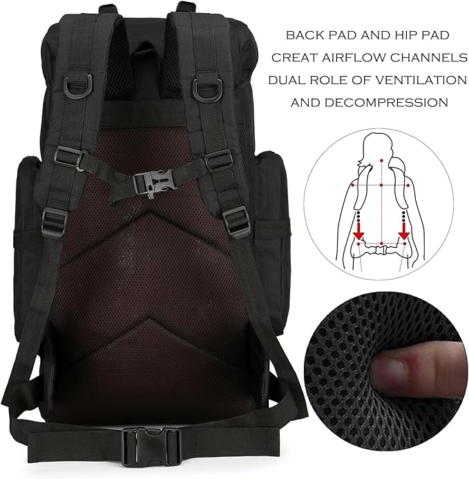45L Hiking Backpack Camping Rucksack Molle Military Backpack for Outdoor Traveling (Black)