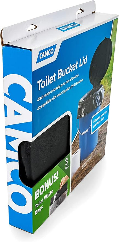 Camco Double Bag Portable Toilet Waste Bags (41548) Bucket Toilet Seat (41546) | Black