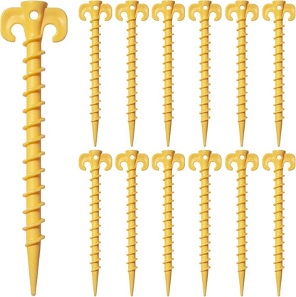 12 Pack Tent Stakes, Stakes for Inflatables, 7.5 inch Heavy Duty Spiral Design Outdoor Tent Stakes, Ground Stakes Ground Anchors Pegs, Yard Lawn Pegs Anchor for Canopy, Camping, Hiking, Beach