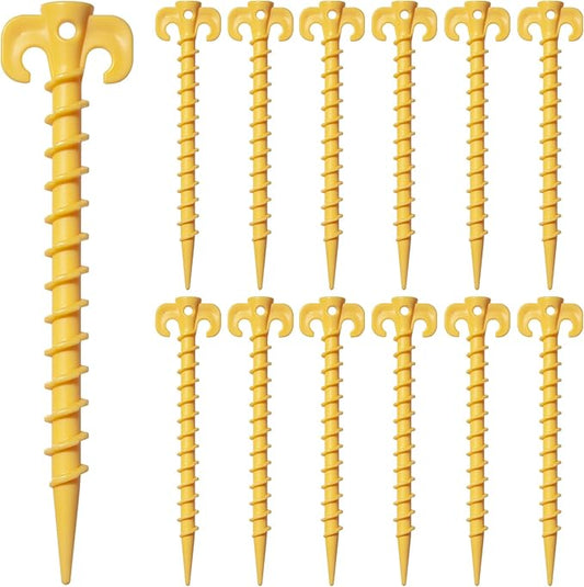 12 Pack Tent Stakes, Stakes for Inflatables, 7.5 inch Heavy Duty Spiral Design Outdoor Tent Stakes, Ground Stakes Ground Anchors Pegs, Yard Lawn Pegs Anchor for Canopy, Camping, Hiking, Beach