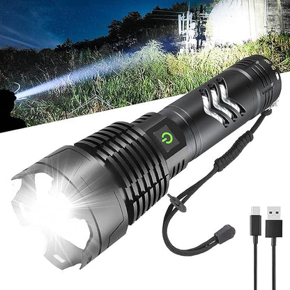 Flashlights High Lumens Rechargeable - 990000 Lumens Super Bright LED Flashlight with 5 Modes, Max 10 Hours Runtime, IP67 Waterproof Flash Light for Camping, Hiking, Fishing