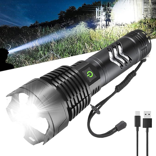 Flashlights High Lumens Rechargeable - 990000 Lumens Super Bright LED Flashlight with 5 Modes, Max 10 Hours Runtime, IP67 Waterproof Flash Light for Camping, Hiking, Fishing