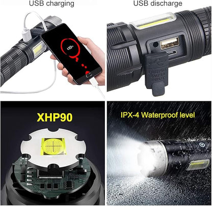 Worlds Smallest Brightest Flashlight High Lumen 5000 Military Rechargeable Zoom Searchlights Lantern Combo with Red Light Optional for Kids Camping Hiking Daily Use Car Hunting Fishing, Black