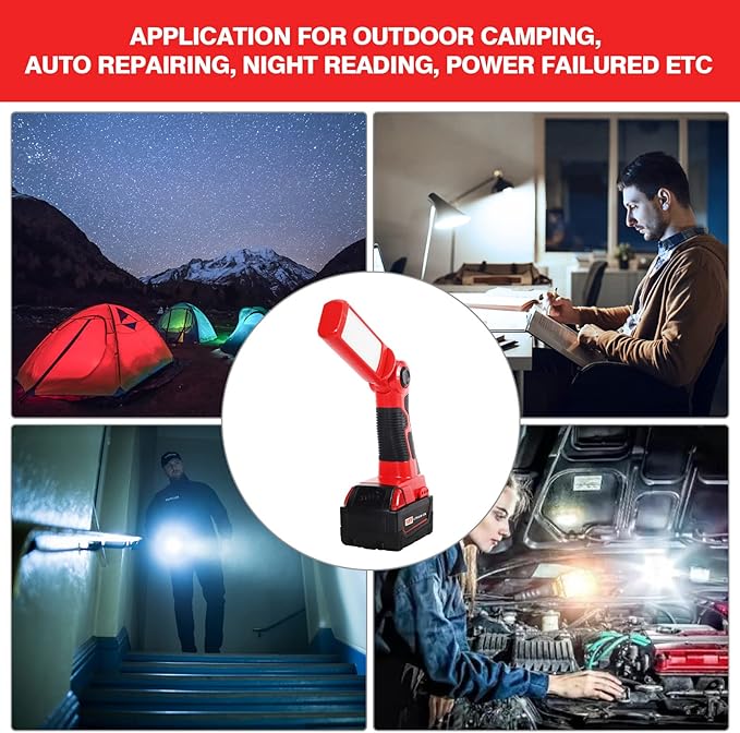 YEX-BUR LED Work Light Torch for Milwaukee m18 18v Battery 12W 1000LM Flashlight with USB-A Charging Port Portable Outdoor Indoor Lights for Workshop,Garage,Camping,Emergencies