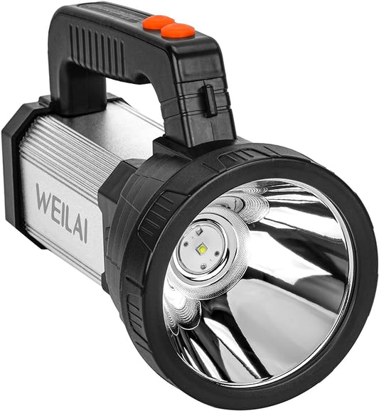 Superbright Handheld LED Spotlight Flashlight Powerful Searchlight USB Rechargeable Lantern Waterproof Tactical Torch Portable 6 Light Modes Side Floodlight (White Light)