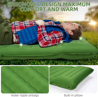 Sleeping Pad Camping, Self Inflating 6'' Extra-Thick with Pillow Built-in Foot Pump Waterproof Inflatable Sleeping Mat Backpacking, Tent, Hiking, Portable Camping Pad (Green)