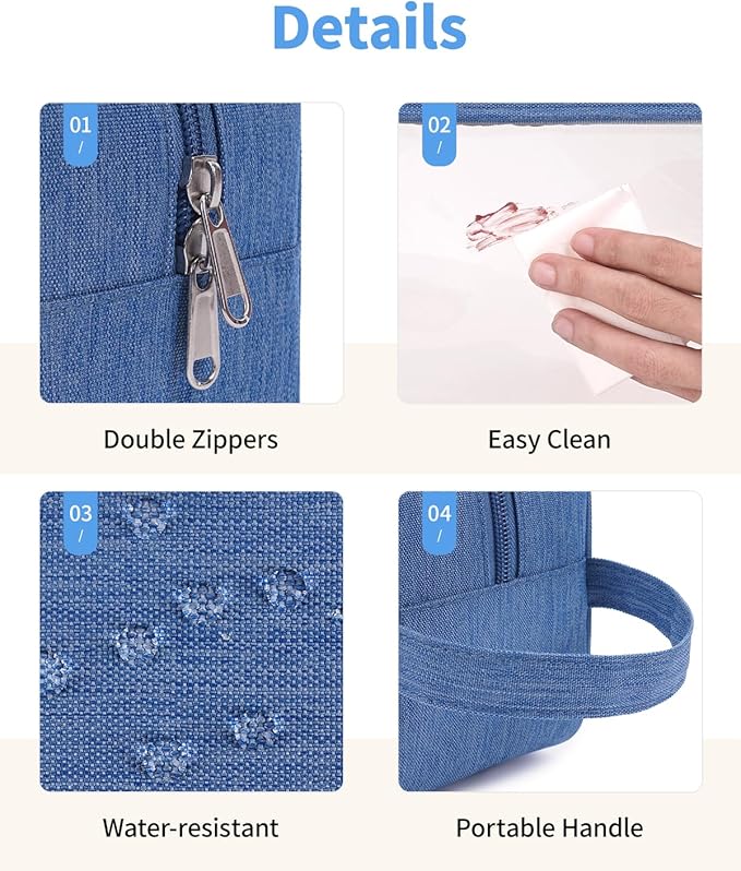Narwey Clear Travel Toiletry Bags for Traveling Toiletries Men Women, Clear Makeup Bag Cosmetic Bag with Zipper, Make Up Pouch Organizer Bags with Handle, Skincare Bag (Navy Blue)
