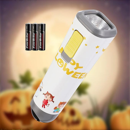 EverBrite Halloween Flashlights Halloween Gifts, Small LED Flash Light Handheld Torch with Lanyard 3AAA Battery Included, 1 Pack-White