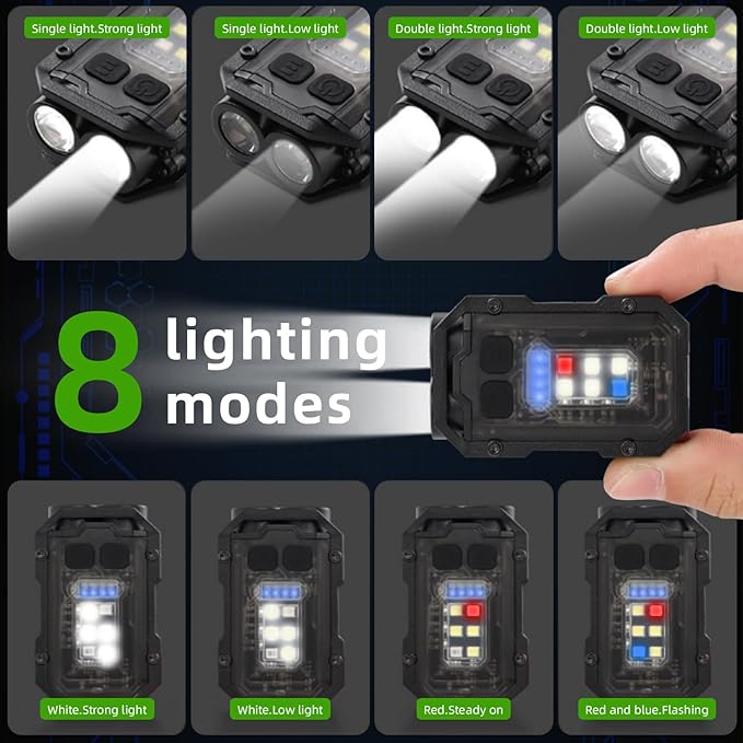 Clip on Flashlight, Rechargeable Mini EDC Keychain Flashlight, IP65 Waterproof, Side Tail Magnet, for Running/Camping/Fishing/Night Work, USB C Charging Warning Flash Light, Black