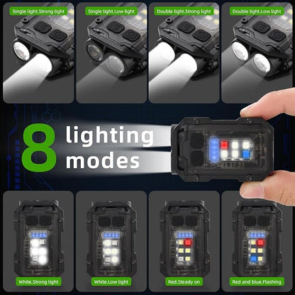 Clip on Flashlight, Rechargeable Mini EDC Keychain Flashlight, IP65 Waterproof, Side Tail Magnet, for Running/Camping/Fishing/Night Work, USB C Charging Warning Flash Light, Black
