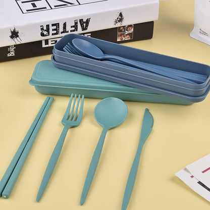 Reusable Utensils Set with Case, 2 Sets Travel Utensils with Case, Camping Utensil Set Portable Utensils Set for Lunch Box School Picnic Travel Camping or Daily Use (Green, Blue)