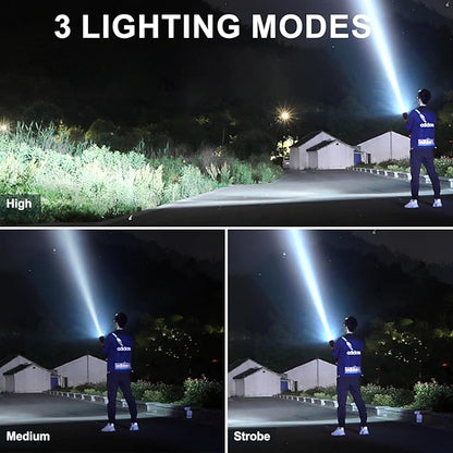 Minsk Flashlights High Lumens, Rechargeable Flashlights with Digital Power Display, 4500 Lumen Super Bright Flashlight, Zoomable Flash Light for Outdoors