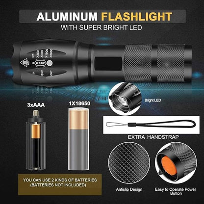 Tactical Flashlights 10 Pack, Bright Zoomable LED Flashlights with High Lumens and 5 Modes, Waterproof Portable Pocket Flash Light for Emergency, Camping, and Outdoor Use