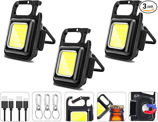COB Keychain Work Light Keychain LED Flashlight and 4 Keychains with 4 Lighting Modes, Perfect for Daily Carrying, Emergency Camping, Outdoor use, and Holiday Gifts (3)