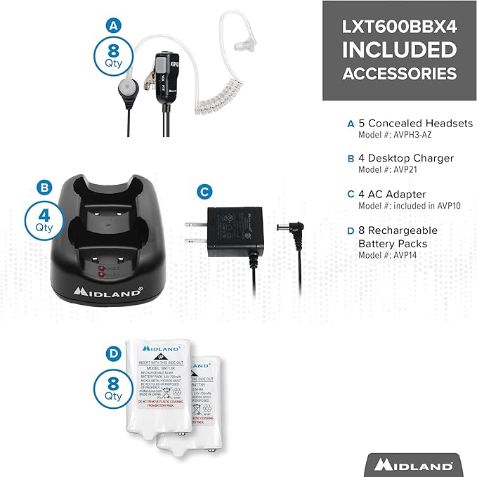 Midland LXT600BBX4 FRS Business Bundle Black 8 Pack with headsets
