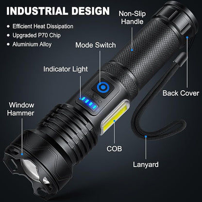 Rechargeable Flashlights High Lumens, 990,000 Lumen Super Bright Powerful Flashlight with 7 Modes, Waterproof Led Flash Light for Home Camping Hiking