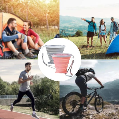 Silicone Small Foldable Cup-Expandable Folding Drinking Cup -Reusable Portable Mugs Cup with Lids For Travel, Camping, Hiking, Survival, Holiday, Outdoor Sports