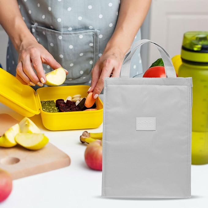 PATIKIL Insulated Lunch Bags, 10"x6"x13" Reusable Bento Bags Thermal Lunch Tote Portable Food Containers Bag for Men and Women, Grey