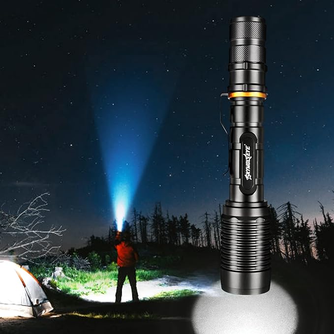 2 Pack 5 Modes LED Rechargeable 5000 High lumens Flashlights, Super Bright Zoomable Flashlight Waterproof for Kids Camping，emergencies