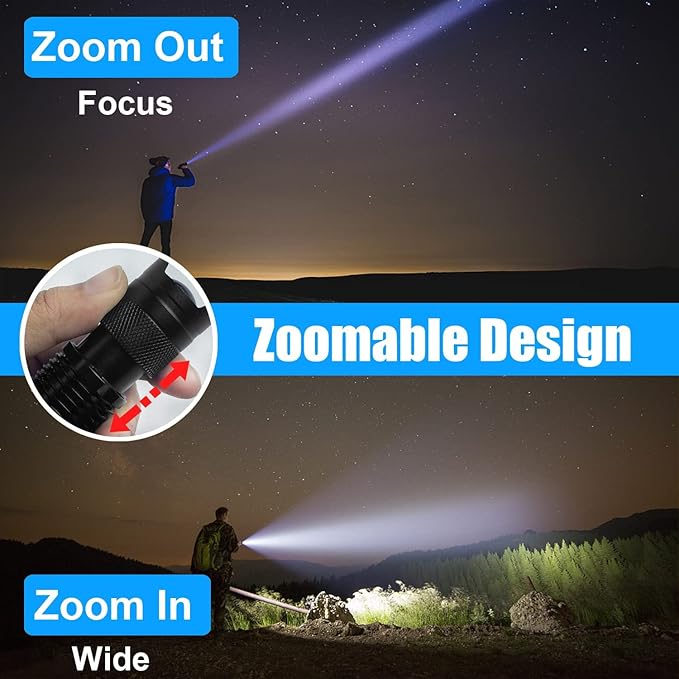 Mini Flashlights 4 Pack, Super Bright LED Tactical Flashlight with Clip, Aluminum, 3 Modes, Zoomable, Waterproof - Best EDC Flash Light for Gift, Hiking, Camping, Emergency Use