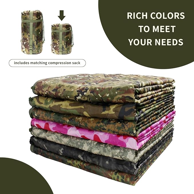 GRVCN Military Blanket - Camping Sleeping Bag with Zipper, Poncho Liner Thermal Insulated Blanket, Lightweight Portable Outdoor Hiking Survival Compression Carry Bag
