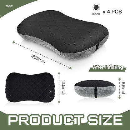 Soaoo 4 Pcs Camping Pillow with Removable Cover Inflatable Pillow Lightweight Backpacking Pillow Neck Lumbar Support Pillow Blow up Pillow with Storage Bags for Air Travel Sleeping Seat Hiking (Black)