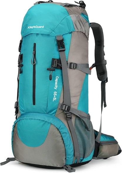 King'sGuard 70L Hiking Backpack Large Lightweight Waterproof Camping Backpack Travel Backpacking Backpack Daypack with Rain Cover -Frameless (Lake Blue)