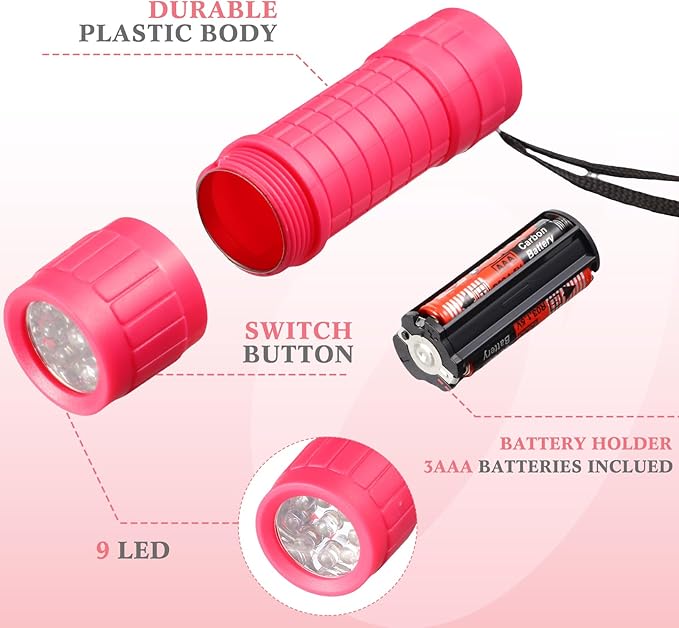 36 Pcs Small Mini Flashlights 9 LED Flashlight Assorted Colors with Lanyard Small Handheld Flashlights Bulk 3AAA Battery Included Plastic Flash Light for Kids Camping Class Teaching Party