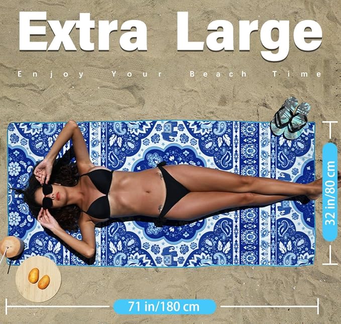 2 Pack Microfiber Lightweight Beach Towel Sand Free Quick Dry Absorbent Thin Compact Towels for Swimming Pool Camping Beach Accessories Large Easy Pack Travel Things for Vacation Essentials Gift