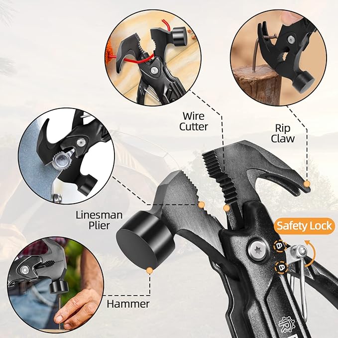 Father's Day Gifts, Hammer Multitool 15 in 1 Birthday Gifts for Men Dad Husband Boyfriend Camping Accessories Survival Gear Multi Tool with Gift Box Cool Gadgets Unique Christmas Gifts Ideas