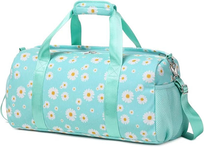 Dance Bag for Girls Gym Bag Sports Duffle Bag with Shoes Compartment Wet Pocket Weekender Overnight Bag for Girls Women Teens Corduroy Daisy Travel Duffle Bag