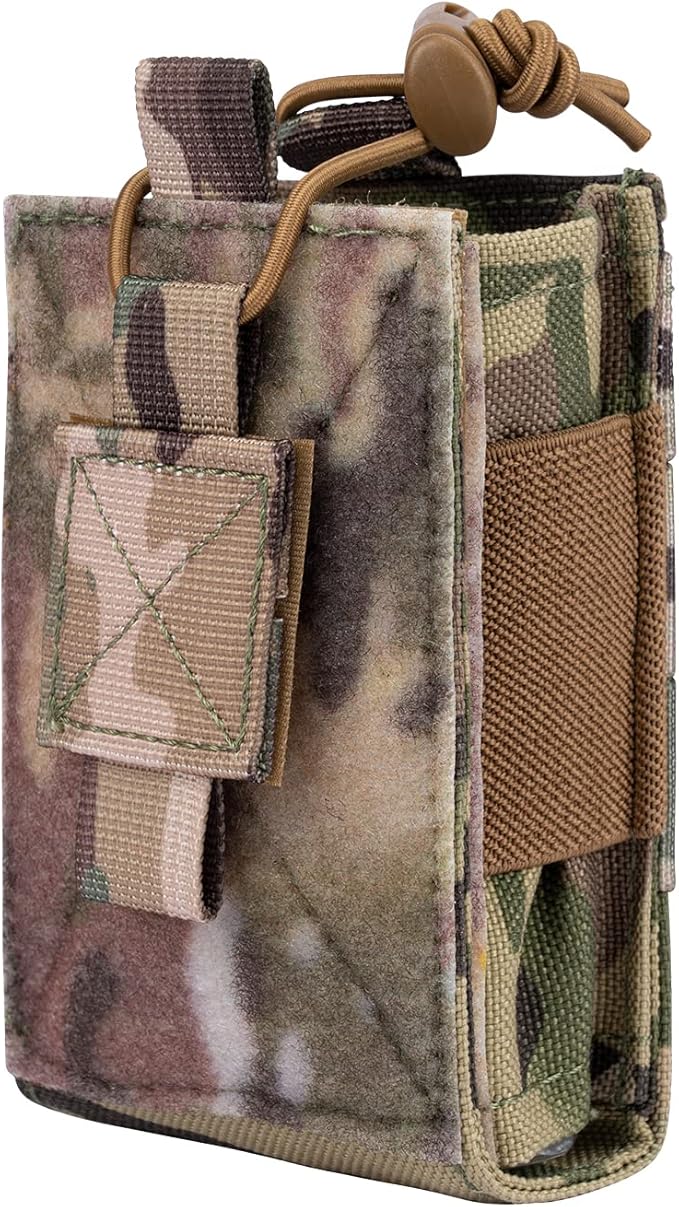 Adjustable Radio Pouch MOLLE Radio Holder for Tactical Duty Belt Two Ways Radio Holster Walkie Talkies Case Rifle Mag Carrier 5.56mm 7.62mm Magazine Nylon Carry Bag for Police Security Rescue