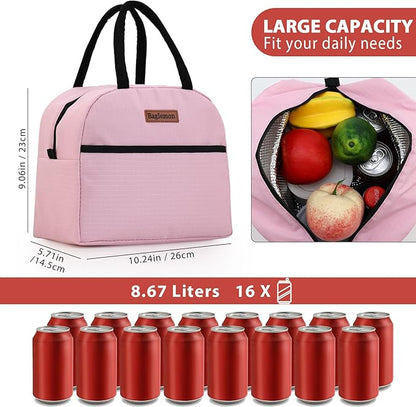 Insulated Lunch Bag for Women Men, Lunch Containers Reusable High Capacity Lunch Tote Bags for for Work Picnic(Pink)