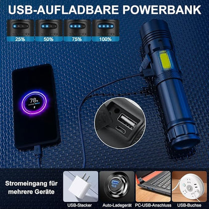 Rechargeable LED Flashlight High Lumens, 120000 Lumen XHP70.2 Super Bright Handheld Tactical Flashlight, Zoomable, IPX6 Waterproof, 7 Modes for Camping Emergency