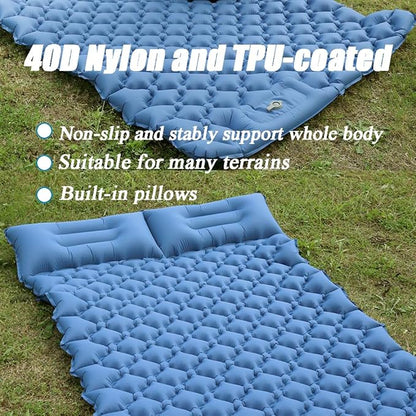 Sleeping Pad for Camping, Inflatable Sleeping Mat with Pillow, Camping Pad with Built-in Foot Pump, Lightweight Camping Mattress Pad for Car Camping, Backpacking, Tent and Hiking (Full (Navy))