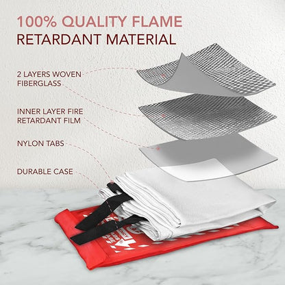 Fire Blanket: Home & Kitchen Fire Extinguisher, Emergency Fireproof Safety Blanket for Camping, Car, Office, 100% Fiberglass, Flame Retardant, Prepared Hero, Thermal, Kit (1 Pack)