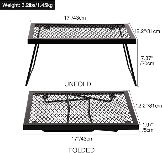 REDCAMP Folding Campfire Grill Heavy Duty Steel Grate, Portable Camp Fire Cooking Racks for Over Fire Pit