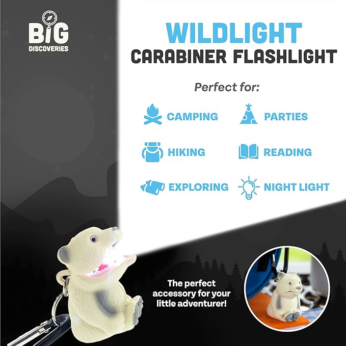 Big Discoveries WildLight Animal Carabiner Flashlight - Fun Mini Keychain Flash Lights for Kids, Nurses, Camping