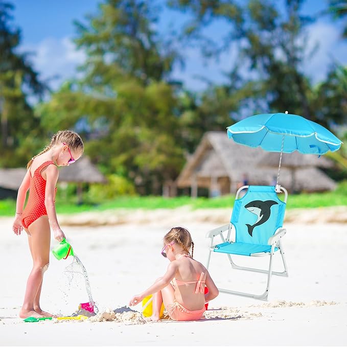 PLULON Kids Beach Chair with Umbrella Folding Lawn and Camping Chair with Summer Shade Children's Beach Chair for Beach Pool Travel Outdoor（for 1-5 Years Old）